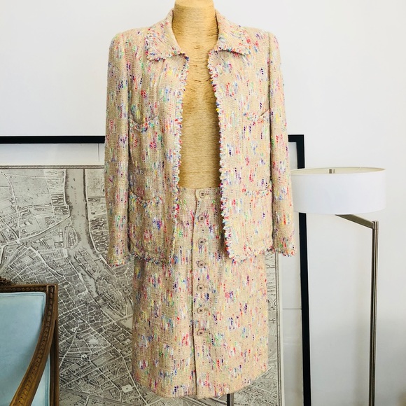CHANEL Other - CHANEL Tweed Multicolor Fantasy tweed Set Suit Size 42